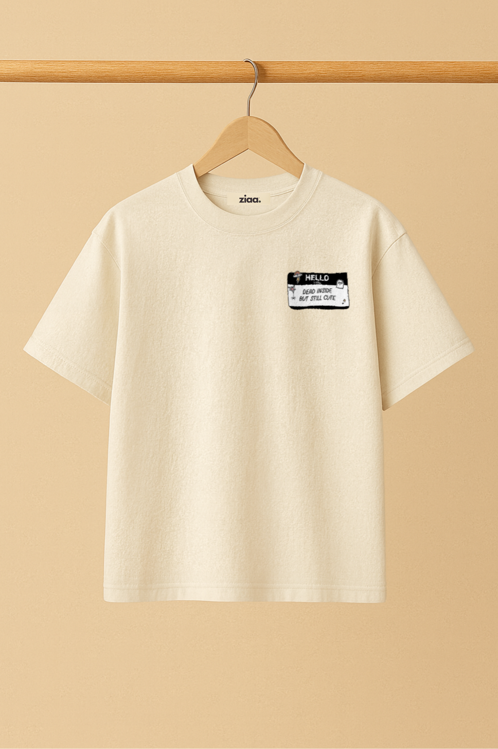 Ziaa's grown upping tee with black and white graphic design and text