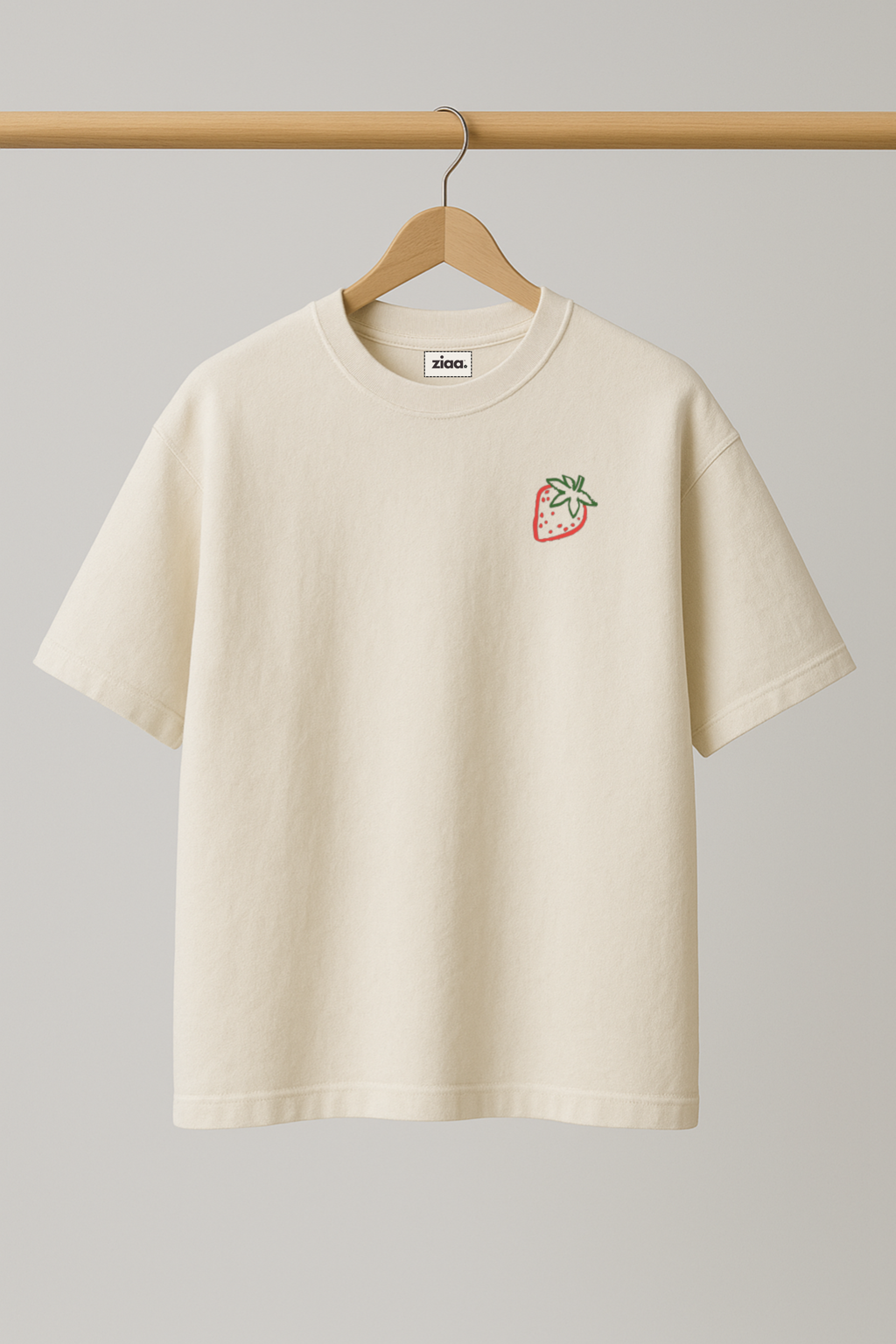 ZIAA "Berry Babe Club" graphic t-shirt with illustration of strawberries, white color base with red graphic