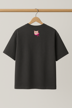 ZIAA "I Like Cats" graphic t-shirt with illustration of a heart and a cat, dark grey color base with pink graphic