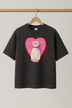 ZIAA "I Like Cats" graphic t-shirt with illustration of a heart and a cat, dark grey color base with pink graphic