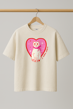 ZIAA "I Like Cats" graphic t-shirt with illustration of a heart and a cat, white color base with pink graphic