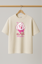 ZIAA "Alpha Male" graphic t-shirt with illustration of a teddy dog, white color base with pink graphic