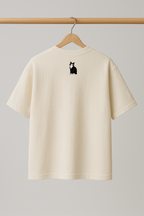 ZIAA "It's too poepley outside" graphic t-shirt with illustration of a cat, white color base with black graphic