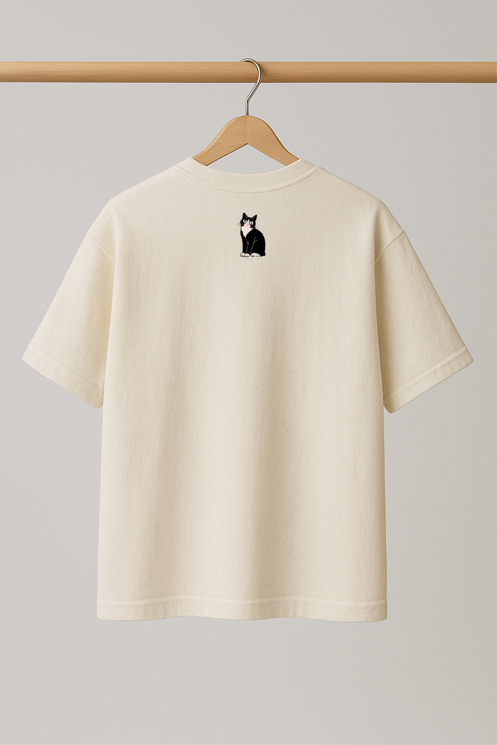 ZIAA "It's too poepley outside" graphic t-shirt with illustration of a cat, white color base with black graphic